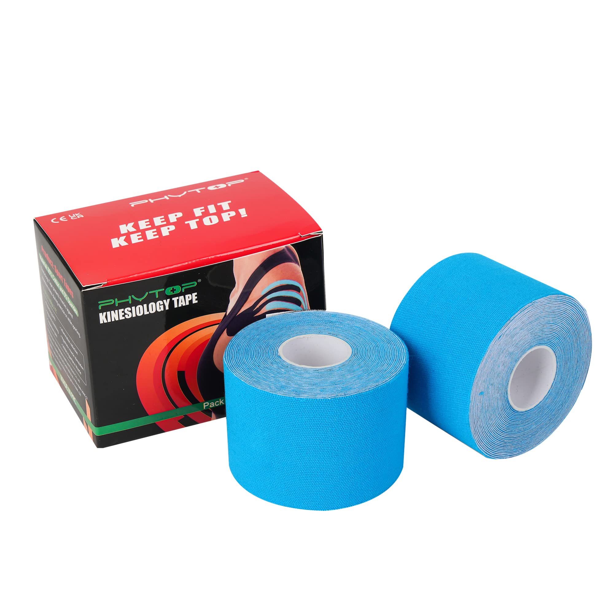 PHYTOP K Tape Kinesiology Tape (2 Rolls Sky Blue), Physio Tape for Knee Pain Relief and Injury Recovery