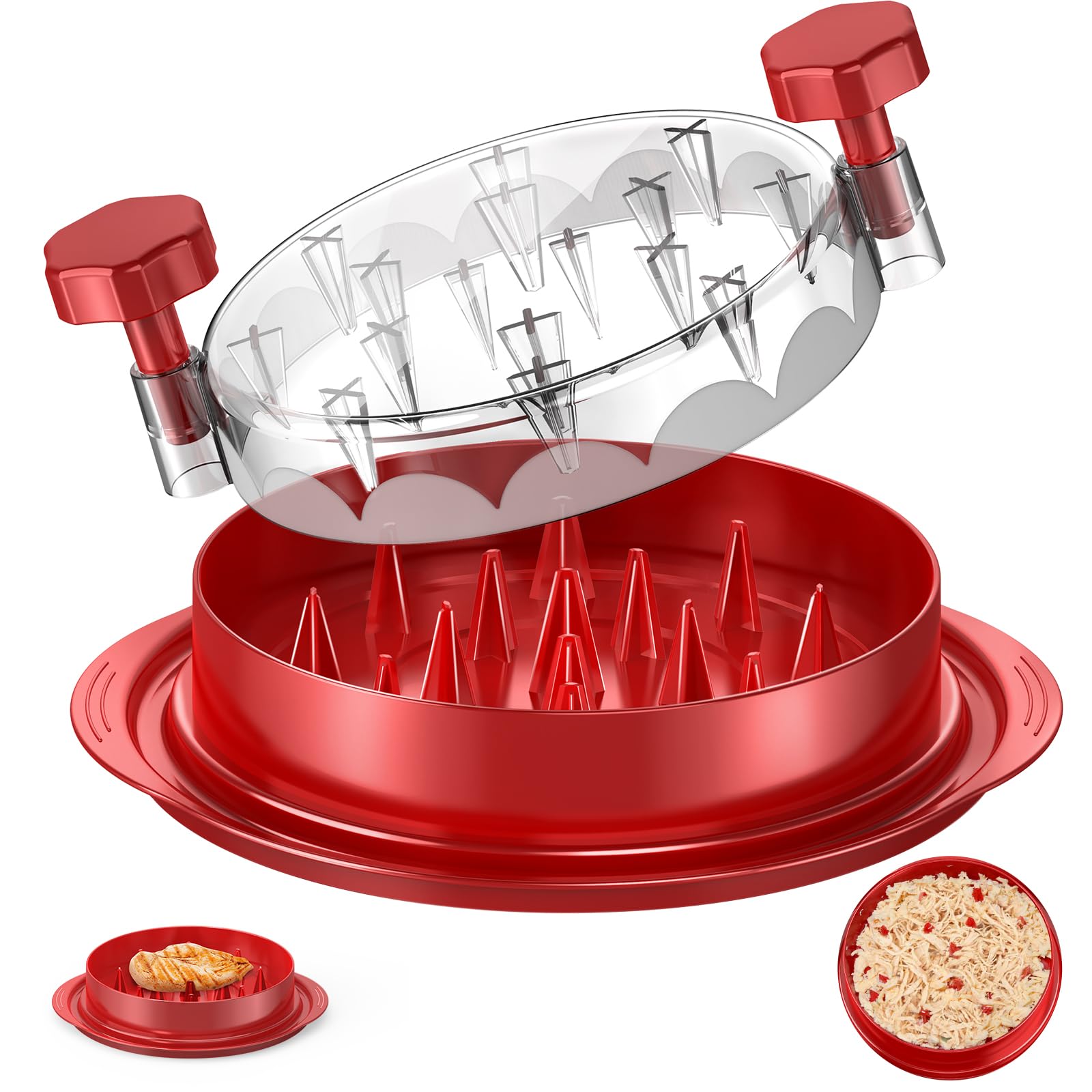 Photo 1 of SoulLife Chicken Shredder 8 Inches, Chicken Breast Shredder Tool, Cooked Meat Shredder with Clear Lid, Ergonomic Design, Auti-slip, Easy To Clean, Chicken Shredder Tool Twist, Chicken Grinder (Red)