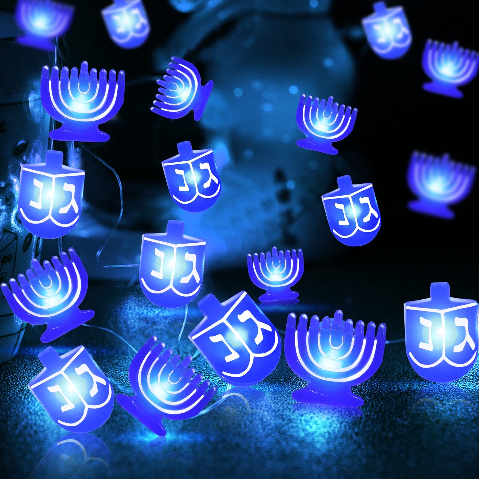 Photo 1 of [Timer] 6.5 Ft 20 LED Hanukkah Decorations Menorah Dreidel String Lights, Chanukah Decorations Battery Operated Hanukkah Blue Fairy Lights for Jewish Jews Synagogue Judaism Bedroom Home Party Indoor