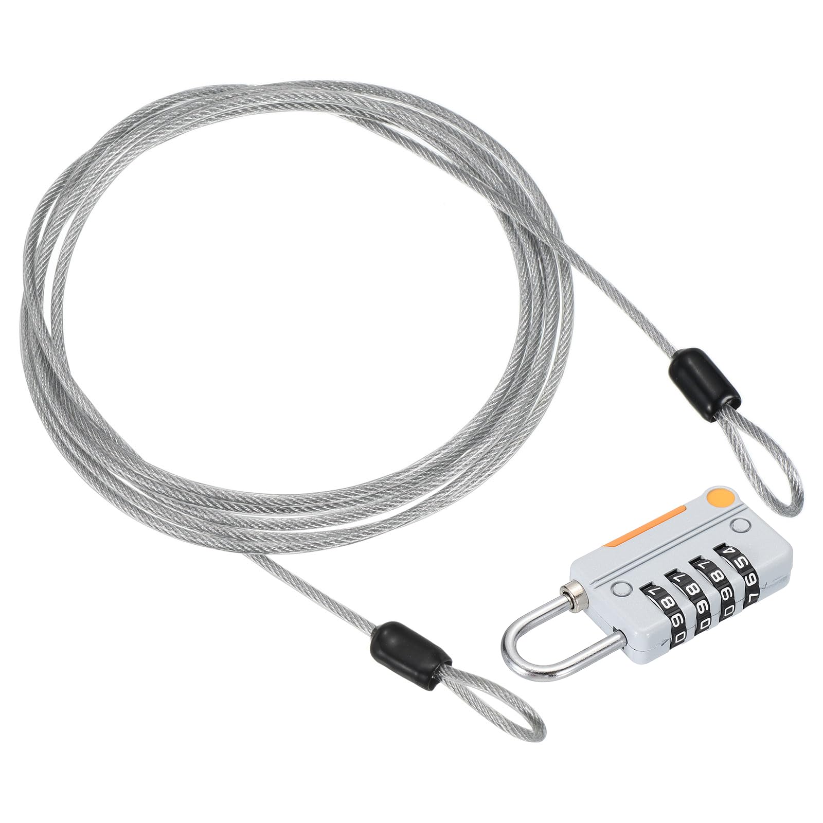 PATIKIL Security Steel Cable with 4 Digit Combination Lock, 5Ft Coated Safety Wire Rope Double Loop Padlock for Outdoor Travel Luggage, Gray