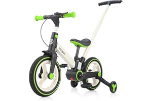 EOOWOY Balance Bike with Push Handle for Kids 18-60 Months, 6 in 1 Foldable Push Bike with Training Wheels & Pedals, Balance Bicycle for Boys and Girls with Brakes & Kickstand