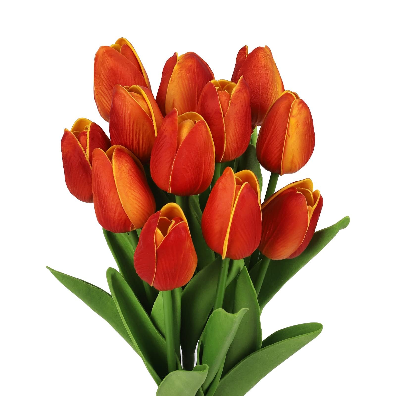 N&T NIETING Artificial Tulips Flowers, 12Pcs Fake Tulip Real Touch Latex Tulips Faux Flowers Bouquet for Wedding Floral Arrangements Valentine's Day Mother's Day Easte Home Decoration(Sunset Red)