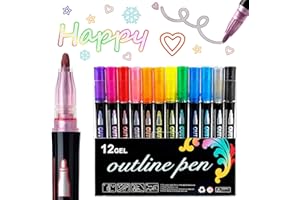 Dreamy Sparkle Dual-line Contour Pens, 12PCS Self Outline Metallic Markers, Self Outlining Glitter Markers for Highlight, Dou