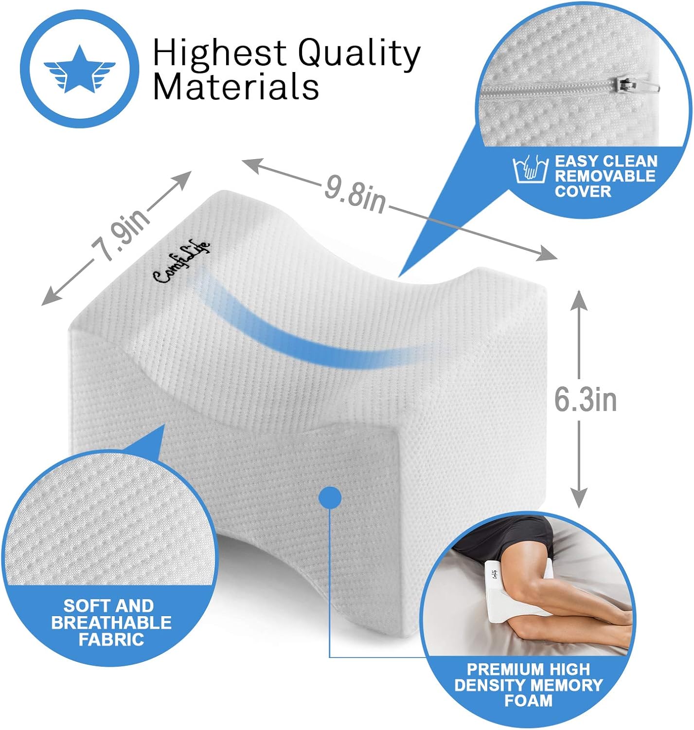 ComfiLife Orthopedic Knee Pillow for Sciatica Relief, Back Pain, Leg Pain, Pregnancy, Hip and Joint Pain - Memory Foam Wedge Contour: Home & Kitchen