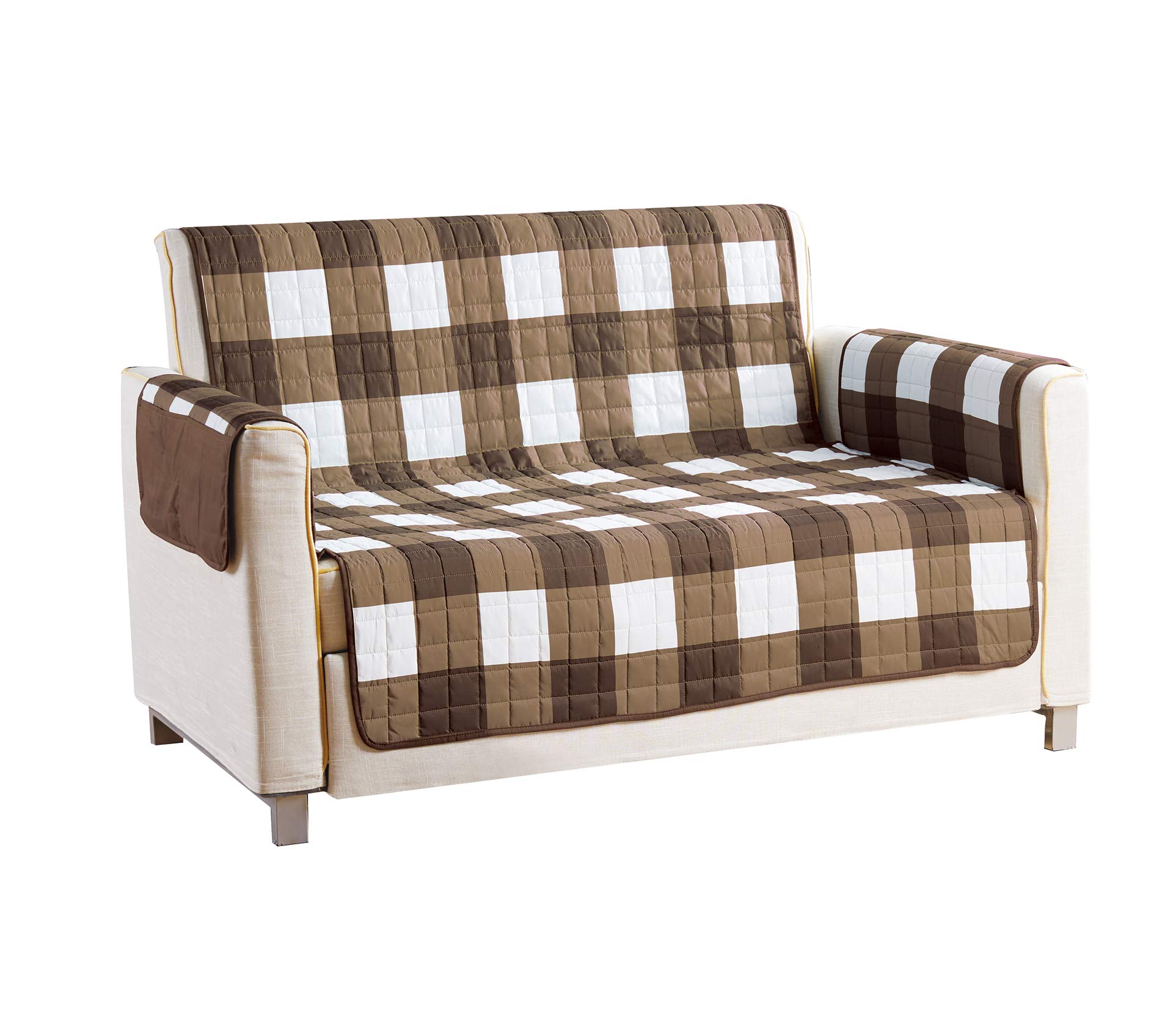 Quick Fit Alba Reversible Waterproof Microfiber Love Seat Chocolate-Sage, Loveseat Cover