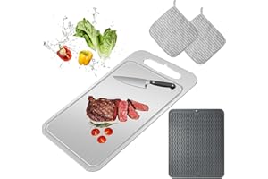 Titanium Cutting Board-Pure Titanium Cutting Boards For Kitchen，Double-Sided Metal Cutting Board with Juice Groove, Separates