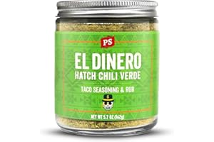 PS Seasoning El Dinero Taco Seasoning Mix - Hatch Chili Verde and Jalapeno Blend, Dry BBQ Rub for Tacos, Beans, Casserole, Chicken, Pork, Beef - Mexican Seasoning BBQ Rub for Smoking and Grilling