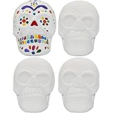 Creative Hobbies 4 Pack of Ceramic Bisque Sugar Skull Shape Halloween Figurines - Includes How to Guide | Sugar Skull