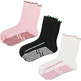 diputox Pilates Socks with Grips for Women, Non-Slip Sticky Yoga & Barre Socks, Cute Ruffle Grippy Crew Socks for Workouts
