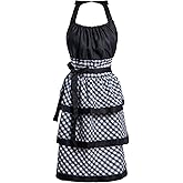 Alex Virtue Lovely Flower Pattern Retro Aprons With Large Pockets for Women Girls Cooking Kitchen Bakery Mother's Gift