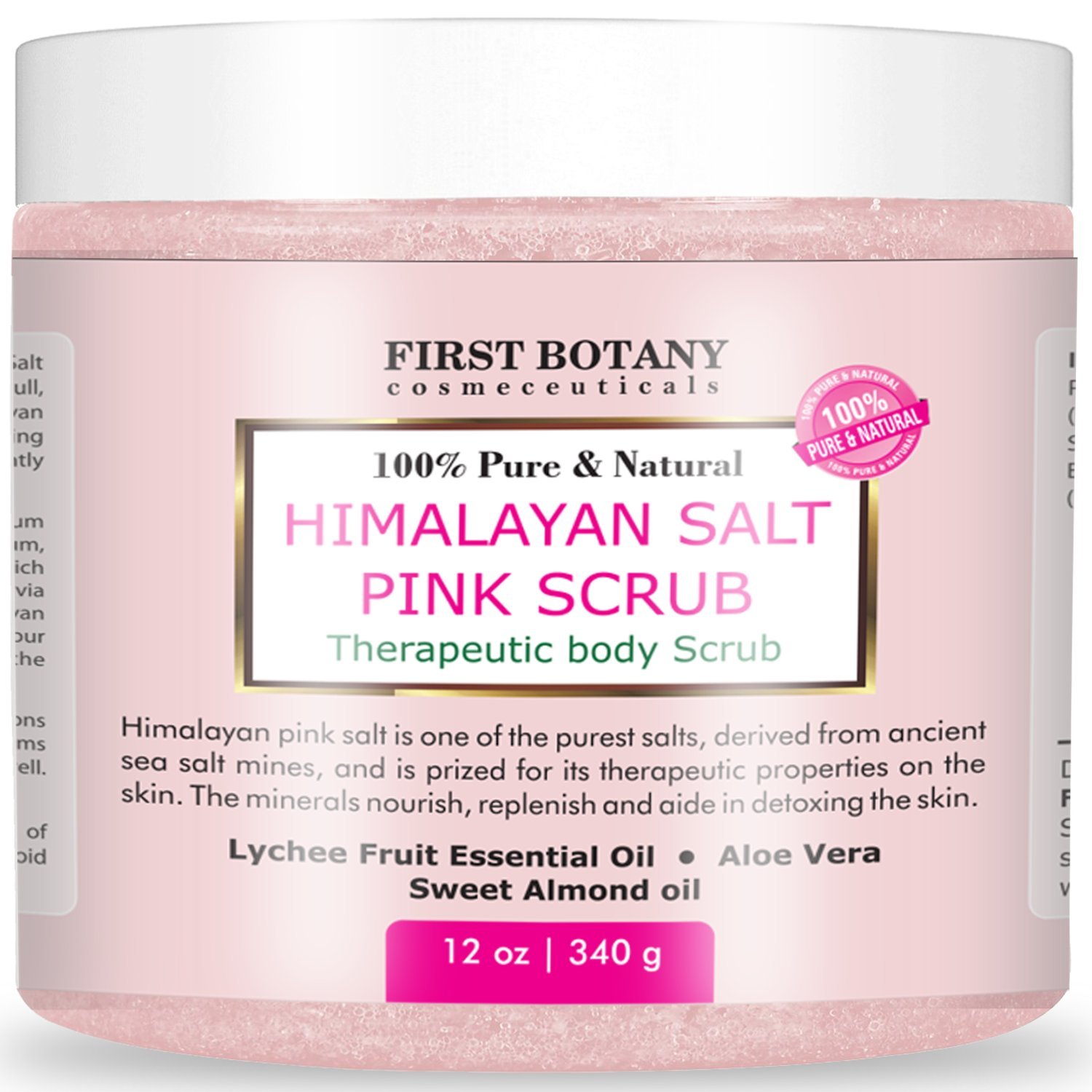 100% Natural Himalayan Salt Full Body Scrub 12 oz with Lychee Oil and Sweet Almond Oil- Best Body scrub, Deep Skin Exfoliator, Anti Cellulite, Body Wash, Moisturizer & Detox