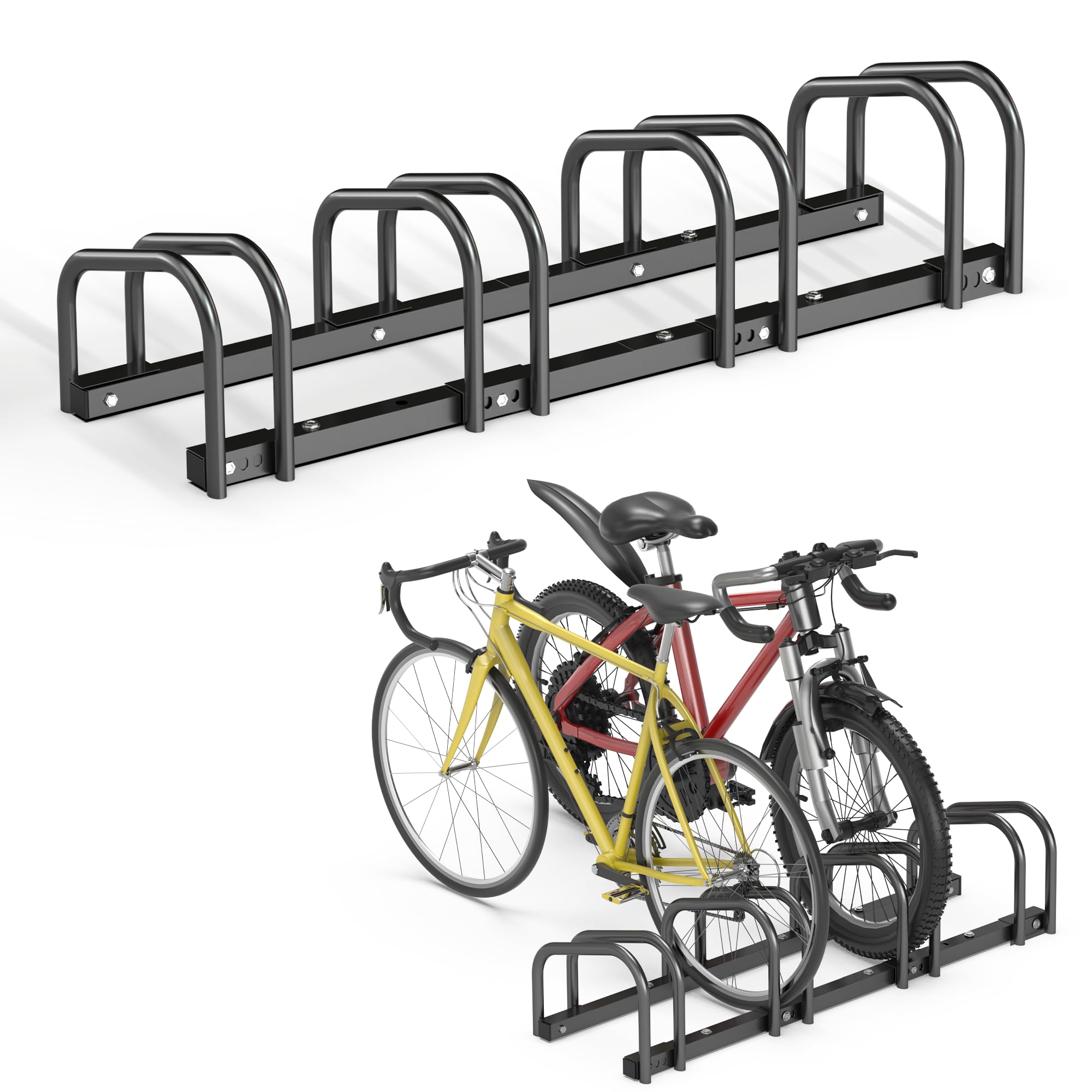 Photo 1 of Ultrawall Bike Storage Rack for Garage, 4 Bikes Floor Bike Stand, Bicycle Parking Holder Stand for Indoor/Outdoor, Fit 22-28" Wheel Tire Width 2.1"