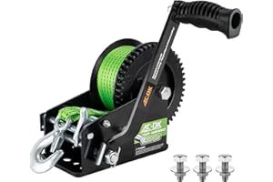 AC-DK 3500lbs Heavy Duty Boat Trailer Winch with 32FT Strap，2-Way Ratchet 4:1/8:1 Gear Trailer Winch，Portable Hand Crank Winch for Boat, Truck, Trailer, RV, ATV, Jet Ski