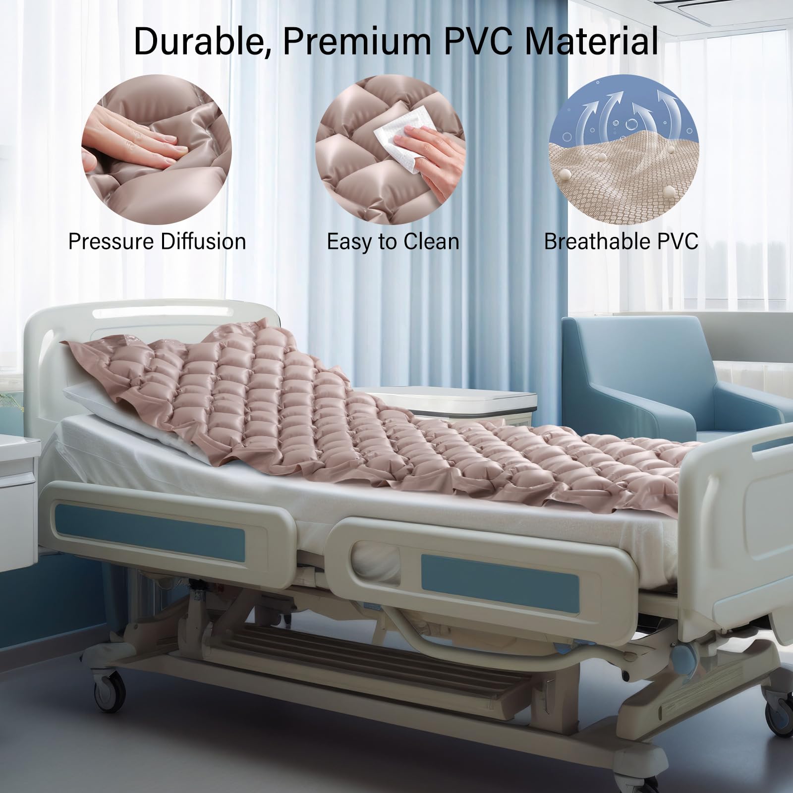 Careboda Alternating Pressure Mattress Anti Decubitus Air Pads with Electric Quiet Pump System, Pressure Sore Pad and Bed Sore Prevention, Air Mattress for Hospital Bed and Home Use