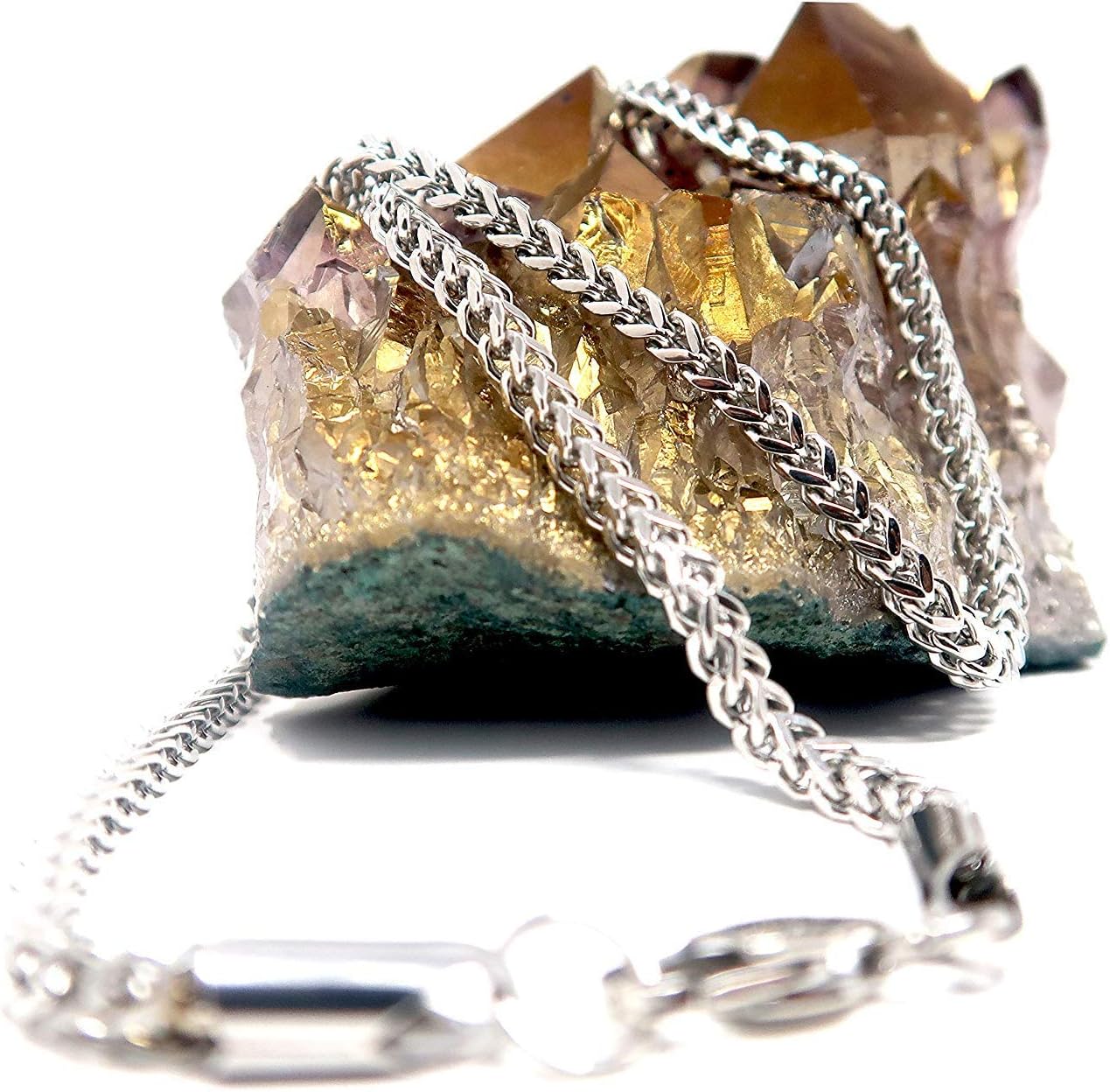 White Gold Franco Rope Chain Necklace 3MM Box Diamond cut Jewelry Gift Men Women Charms Strong W/Solid Strong Clasp add own Pendant or Charms. 18”-22”
