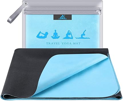 SKL Travel Yoga Mat - Foldable 1/16 Inch Thin Hot Yoga Mat Non Slip Sweat Absorbent Fitness & Exercise Mat for Yoga, Pilates, Floor Exercises, Coming ...