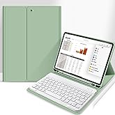 aoub Case for iPad 9th/8th/7th Generation 10.2 inch, Stand Folio Detachable Wireless Bluetooth Keyboard Cover Soft TPU Back Case with Pencil Holder for iPad 10.2 2021/2020/2019, Light Green