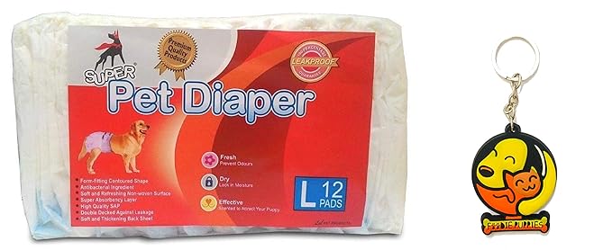 Foodie Puppies Dog Diaper (Large, 12 Pieces) - Free Key Ring