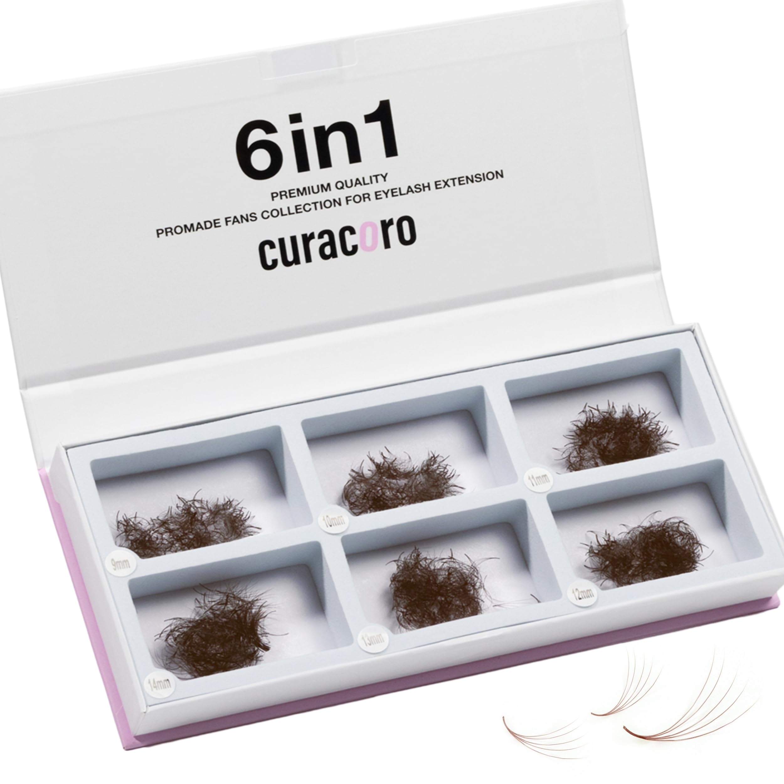 Photo 1 of Curacoro Colored Promade Mix 1500 Fans | 5D Handmade Volume Eyelashes | CC Curl | 9-14mm Mixed Length | Long Lasting | Easy Application (Dark Brown, 5D CC 9-14mm)