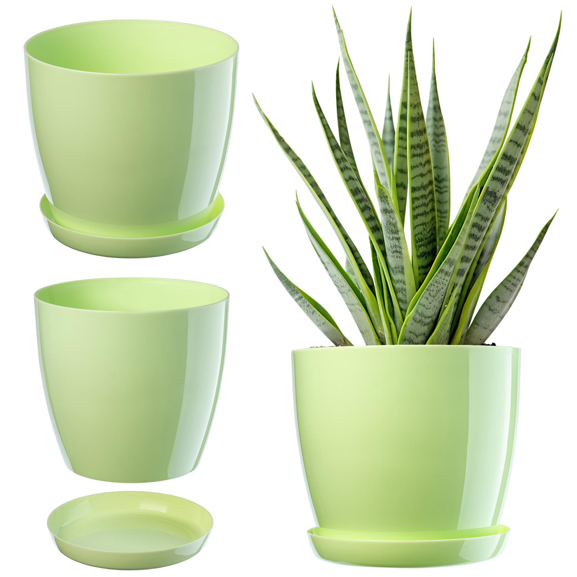 KADAX Plant Pot, Plastic Flowerpot with matching Tray, Indoor Planter in several colours, Lightweight and Waterproof Pot for Office and Living Room (⌀16cm, Light Green)