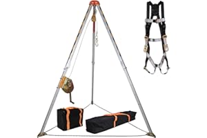 KSEIBI Aluminum Confined Space Tripod Kit with 65' Winch, Pulley, Carabiner, Safety Harness and Storage Bag