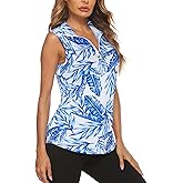 Koscacy Women's Sleeveless Golf Tennis Polo Shirts Zip Up Dry Fit Workout Tank Tops Athletic Shirt