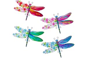 dreamskip Dragonfly Wall Decor, 4 Pack Metal Outdoor Wall Decor Art, Colourful Dragonfly Decor for Garden Yard Patio Fence Living Room Bedroom