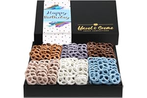 HAZEL & CREME Happy Birthday Gourmet Pretzel Gift Basket - 6 Flavors - Yogurt Pretzels Gift - Birthday Present for Him/Her