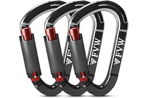 FVW Auto Locking Rock Climbing Carabiner Clips, UIAA Certified Professional 25KN (5620 lbs) Heavy Duty Caribeaners for Rappelling Swing Rescue & Gym etc,Large Carabiners,D-Shaped
