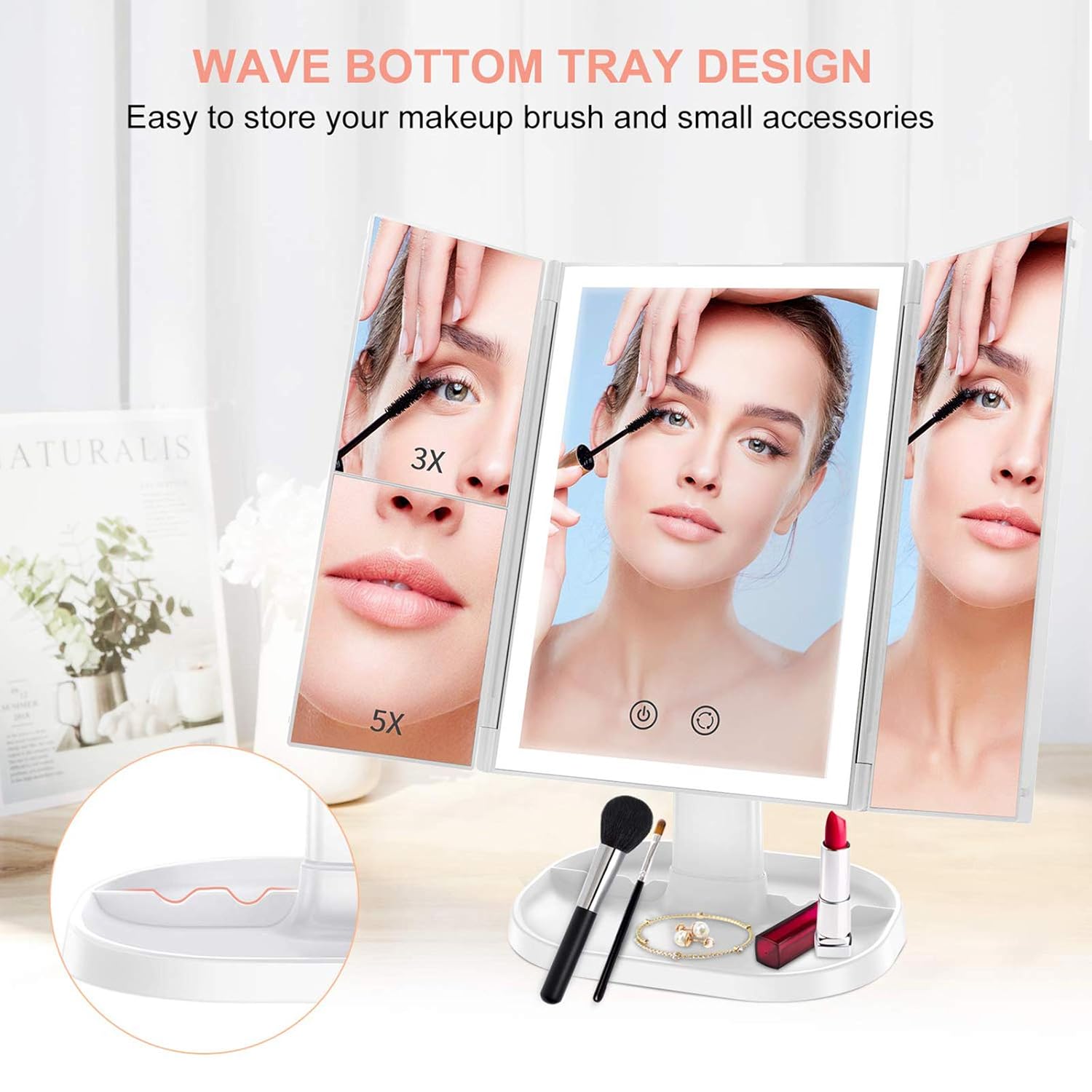 BESTOPE Upgrade Makeup Mirror with Lights Vanity Mirror with 3 Color Lighting Modes, 3X 5X Magnifiying 72 LED Lighted Makeup Mirror with Touch Screen, High Definition Table Light Up Mirror : Beauty