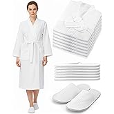 Jecery Waffle Bathrobe and Slippers Bulk Set Spa Robes Hotel Bath Lightweight Thin Commercial Soft for House Shower Party