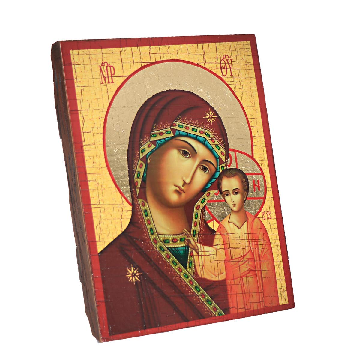 NKlaus Mother of God of Kazan, Christian solid wood icon 16x12,5 handmade 37011
