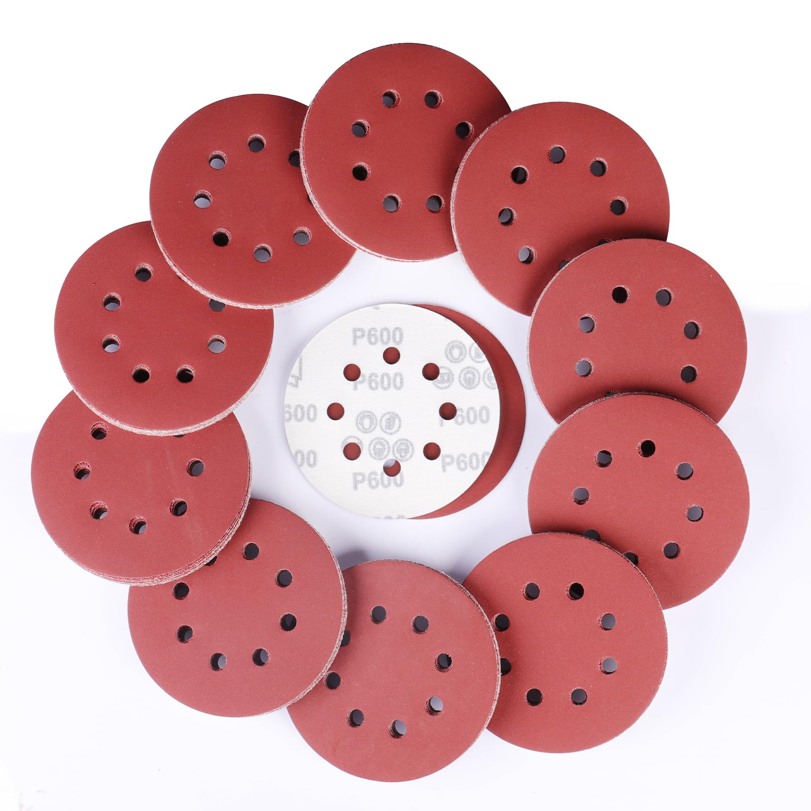 Sruhrak 100 Pcs Sanding Discs, 125mm Sanding Pads Set Hook and Loop 600 Grits Sandpaper for Random Orbital Sander