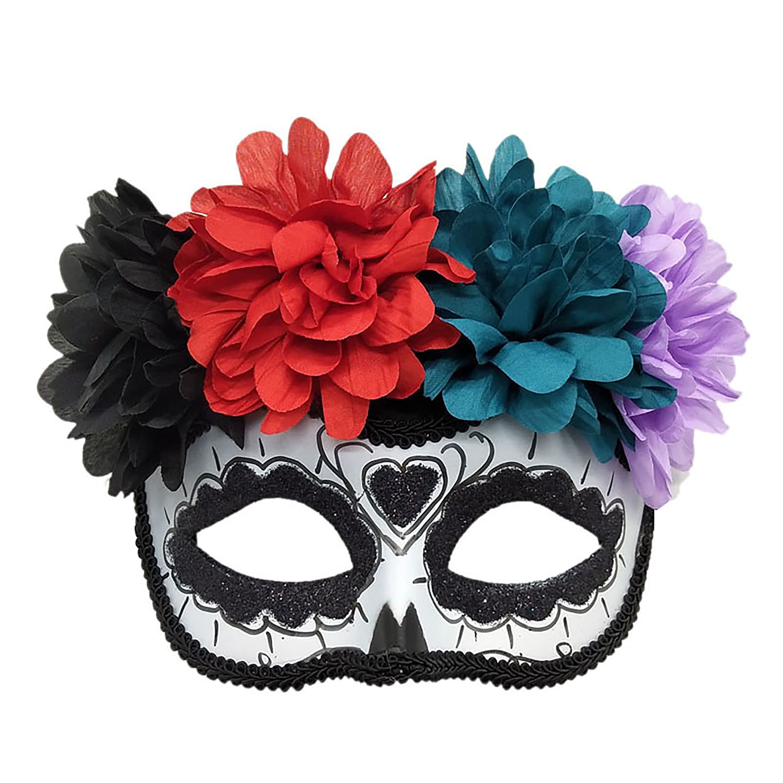 Ladies Day of the Dead Mexican Eye Mask Fancy Dress Festival Headband Rose Headpiece Veil for Halloween Mardi Gras Party
