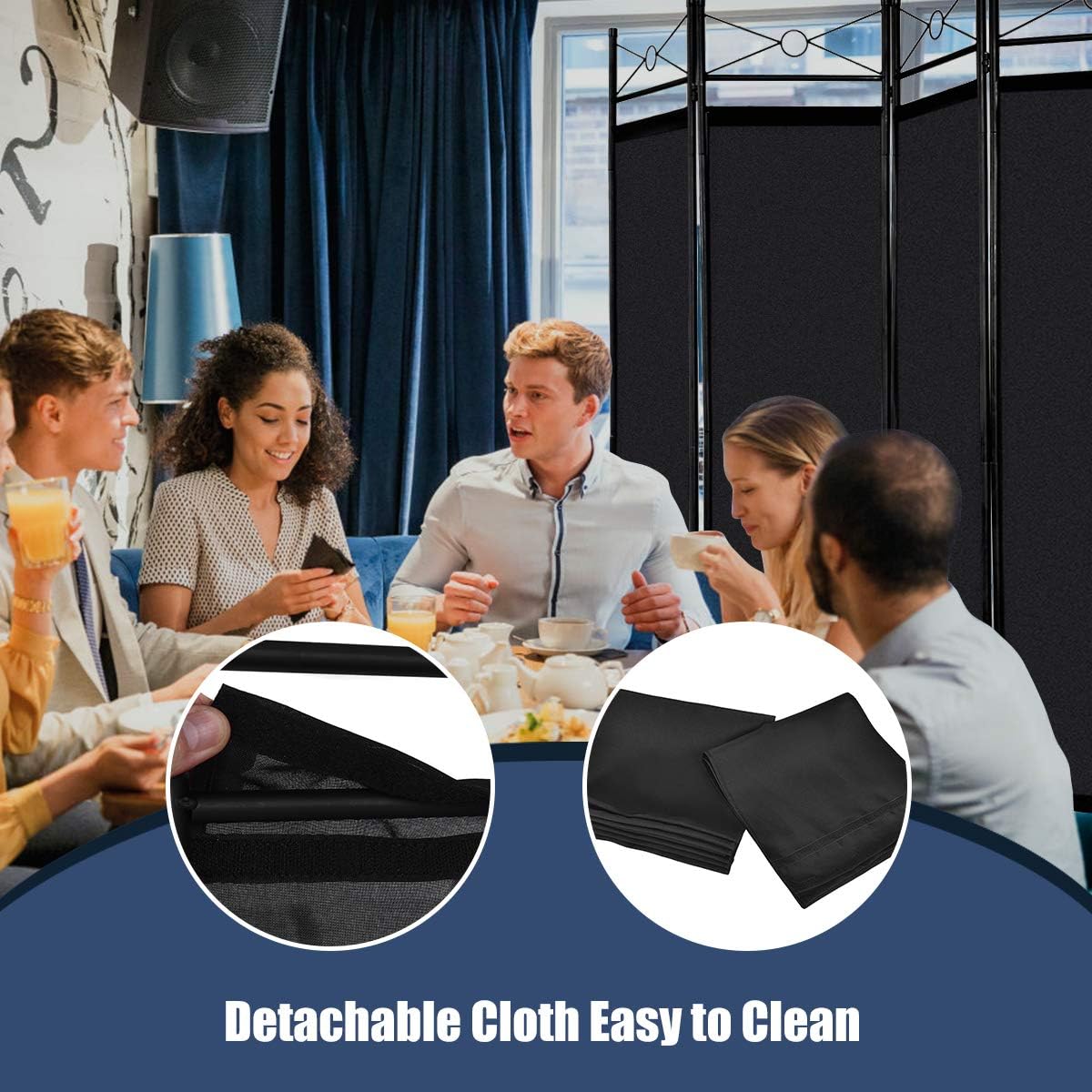 Giantex 4 Panel Room Divider Screens Steel Frame & Fabric Surface Freestanding Room Dividers and Folding Privacy Screens Home Office, Black: Furniture & Decor