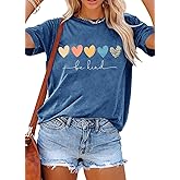YEXIPO Womens Graphic Tees Short Sleeve Summer Tops Funny Letter Print Crew Neck Casual Loose Cute T Shirts