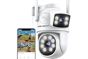 GENBOLT PTZ WiFi Security Camera Outdoor, 2.4&5GHz Dual Lens PoE IP Camera with Dual View, CCTV Home Surveillance with Color 