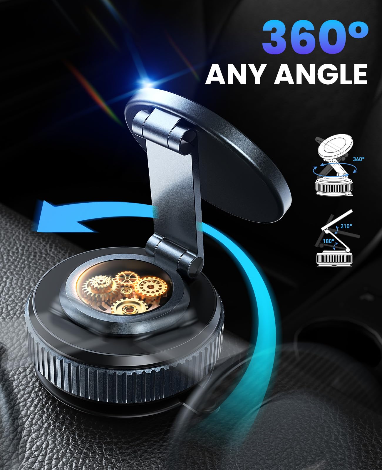Car Phone Holder, 360°Adjustable Magnetic Phone Holder for Car, Foldable Suction Cup Phone Mount, Phone Holders for Your Car for iPhone 17/16/15/14/13/12 Series (Carbon Fiber)