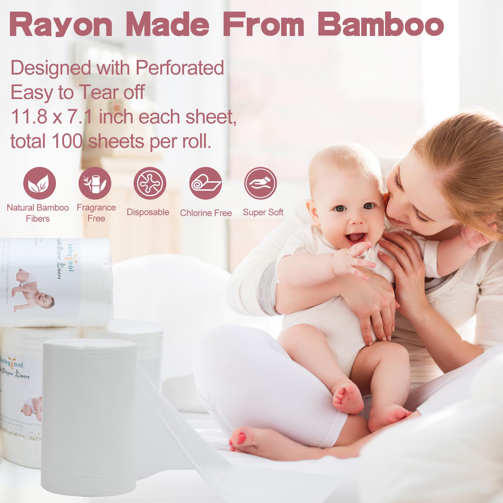 Babygoal Baby Cloth Diaper Liners 2 Pack, Rayon from Bamboo Liners for Cloth Diaper Nappy (200 Sheets) 2BBT01