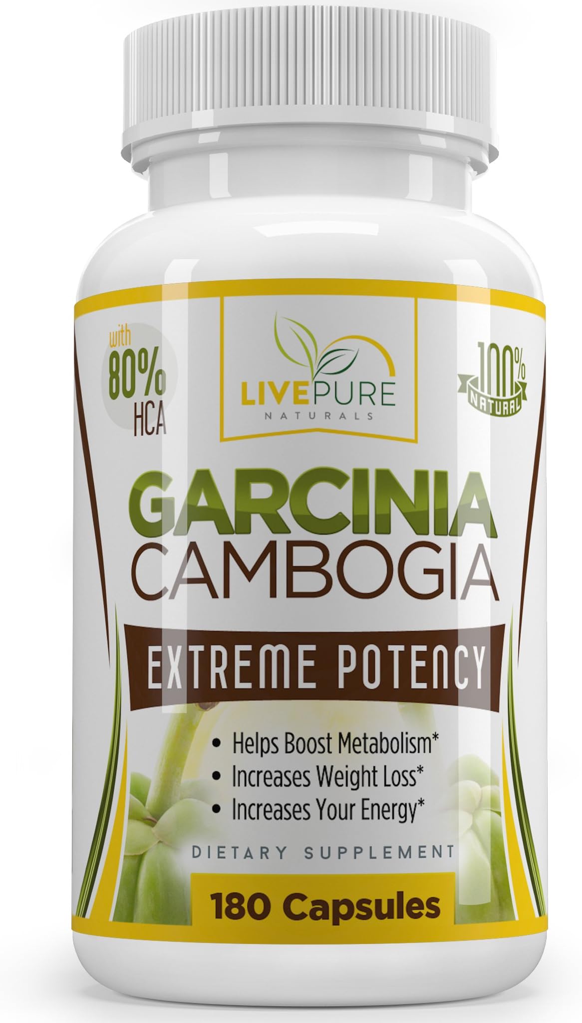 Live Pure Naturals Garcinia Cambogia Extract with 80% HCA - Best, Safe & All Natural Supplement - Maximum Potency & Best Quality