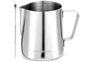 Apexstone 12 oz Espresso Steaming Pitcher Silver, Coffee Milk Frothing Cup Silver, Coffee Steaming Pitcher 12 oz/350 ml