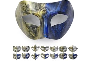 RALLEYFUN Masquerade Mask for Men Couple Roman Greek Mask for Venetian Mardi Gras Costume Party Prom Ball (Prince Gold+Blue)