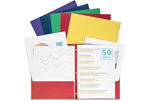 Blue Summit Supplies 50 Two Pocket Folders with Prongs, Designed for Office and Classroom Use, Assorted 5 Colors, 50 Pack Col