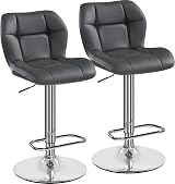 Yaheetech Bar Stools Set of 2 PU Leather Swivel Adjustable Grey