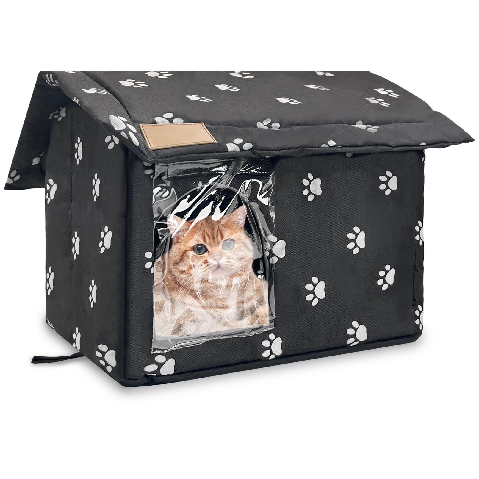 Photo 1 of Fhiny Stray Cats Shelter, Waterproof Outdoor Cat House Foldable Warm Pet Cave for Winter Wild Animal Tent Bed Anti-Slip Kitten Cave for Feral Cat Dog Puppy Weatherproof Black (L:17.7"×15"×16.5")