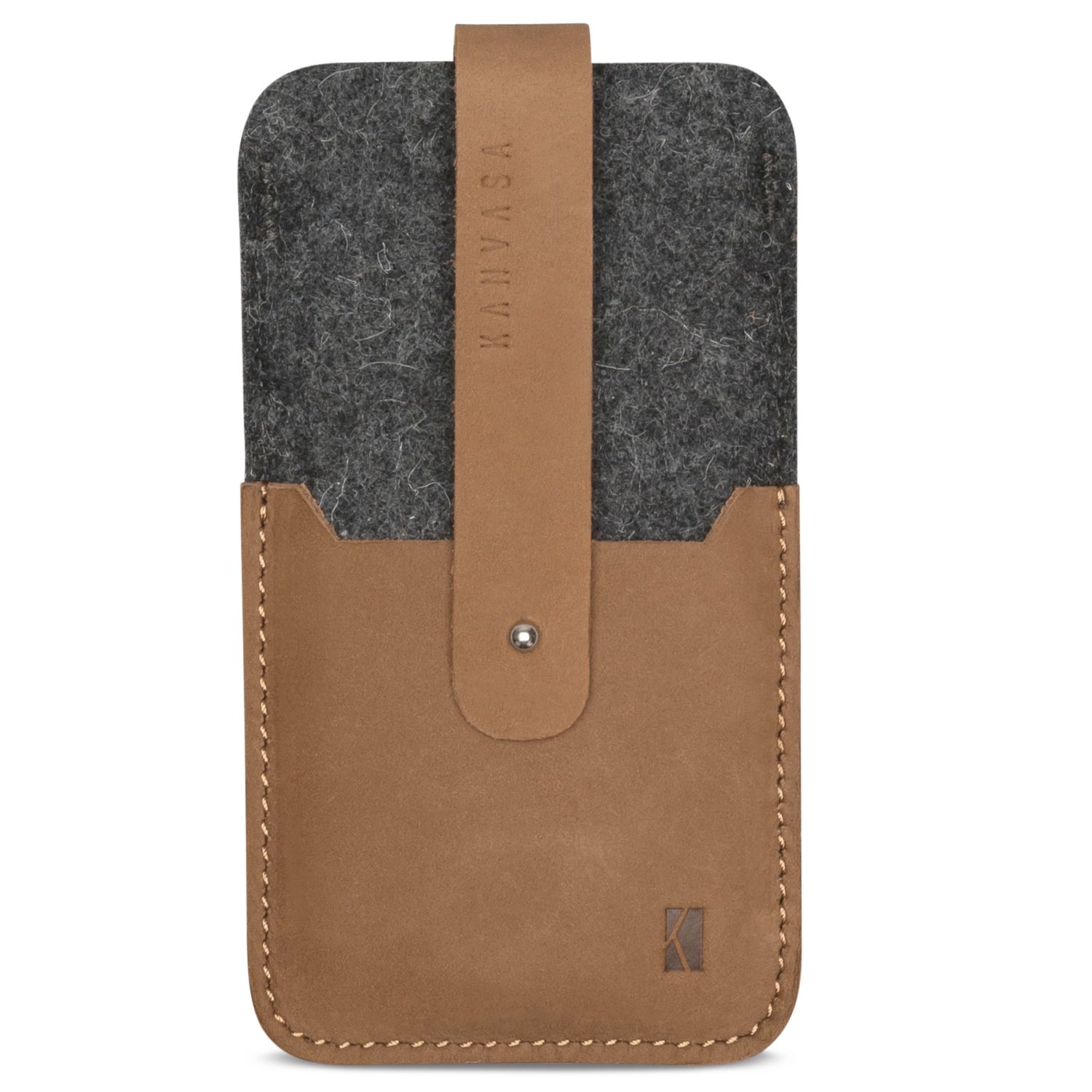 KANVASA iPhone SE 2020 Case/iPhone 8/7 / 6s / 6 Felt Leather Sleeve Woods - Premium iPhone Case Cover Grey/Brown - Vintage Bag from Wool Blend Felt & Genuine Leather with Pull Tab