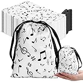 Wesnoy 24 Pcs Music Notes Gift Bags Musical Note Drawstring Treat Bag Music Decorations Party Favor for Musician Gifts Social Media Musical Party Supplies(5 x 7,Black on the White)