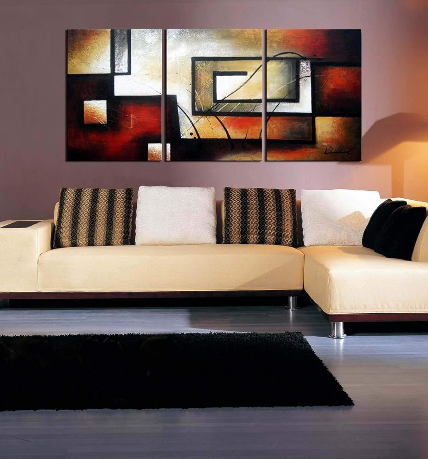 Paintings - ARTLAND Modern 100% Hand Painted Abstract Oil Painting on Canvas The Maze Of Memory 3-Piece Gallery-Wrapped Framed Wall Art Ready to Hang for Living Room for Wall Decor Home Decoration 24x48inches