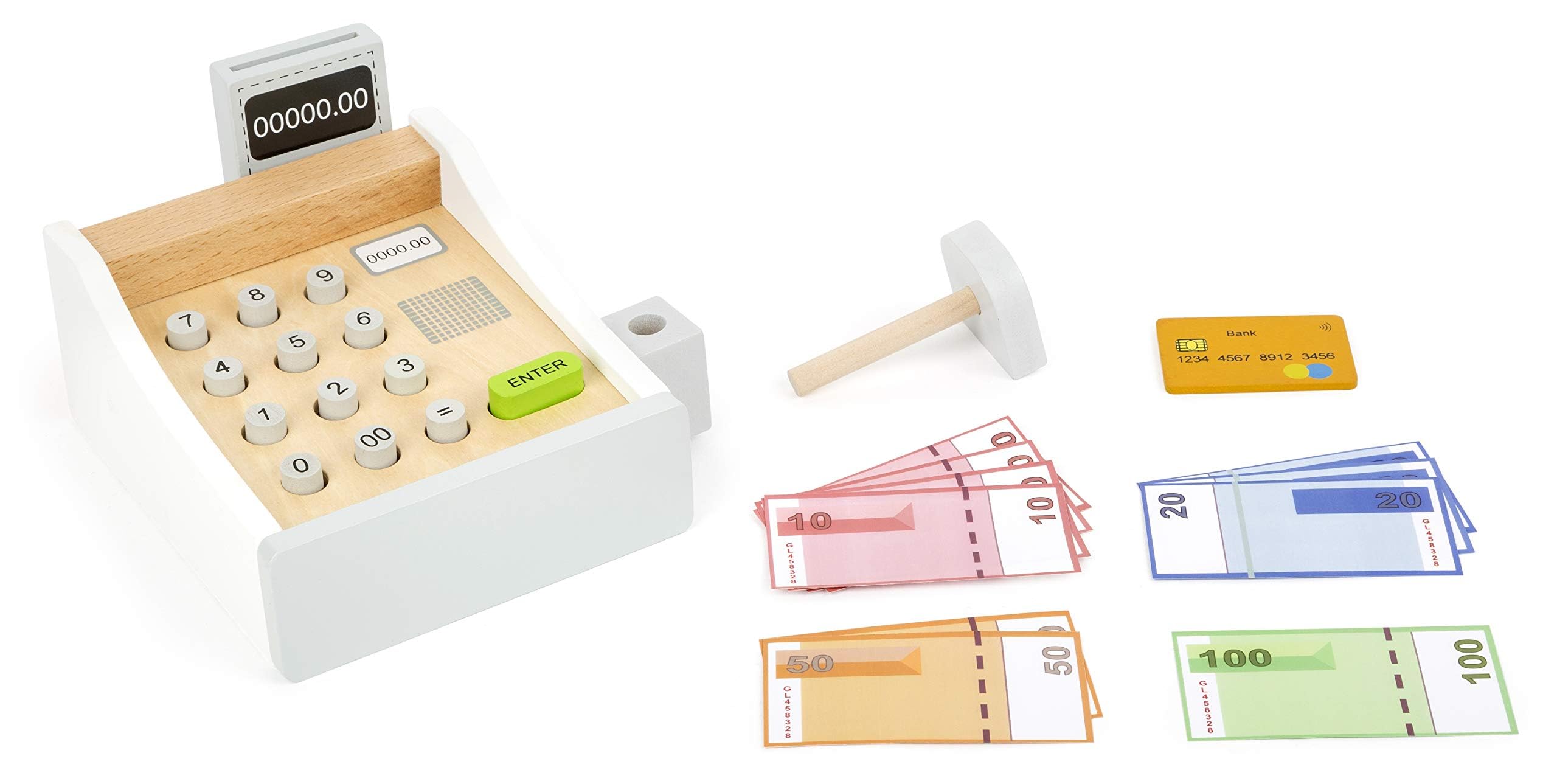 Small Foot Spielkasse aus Holz, inkl. Scanner, Kartenlesegerät, Spielgeld und Kreditkarten, Mehrfarbig, 11099 Spielzeug 3