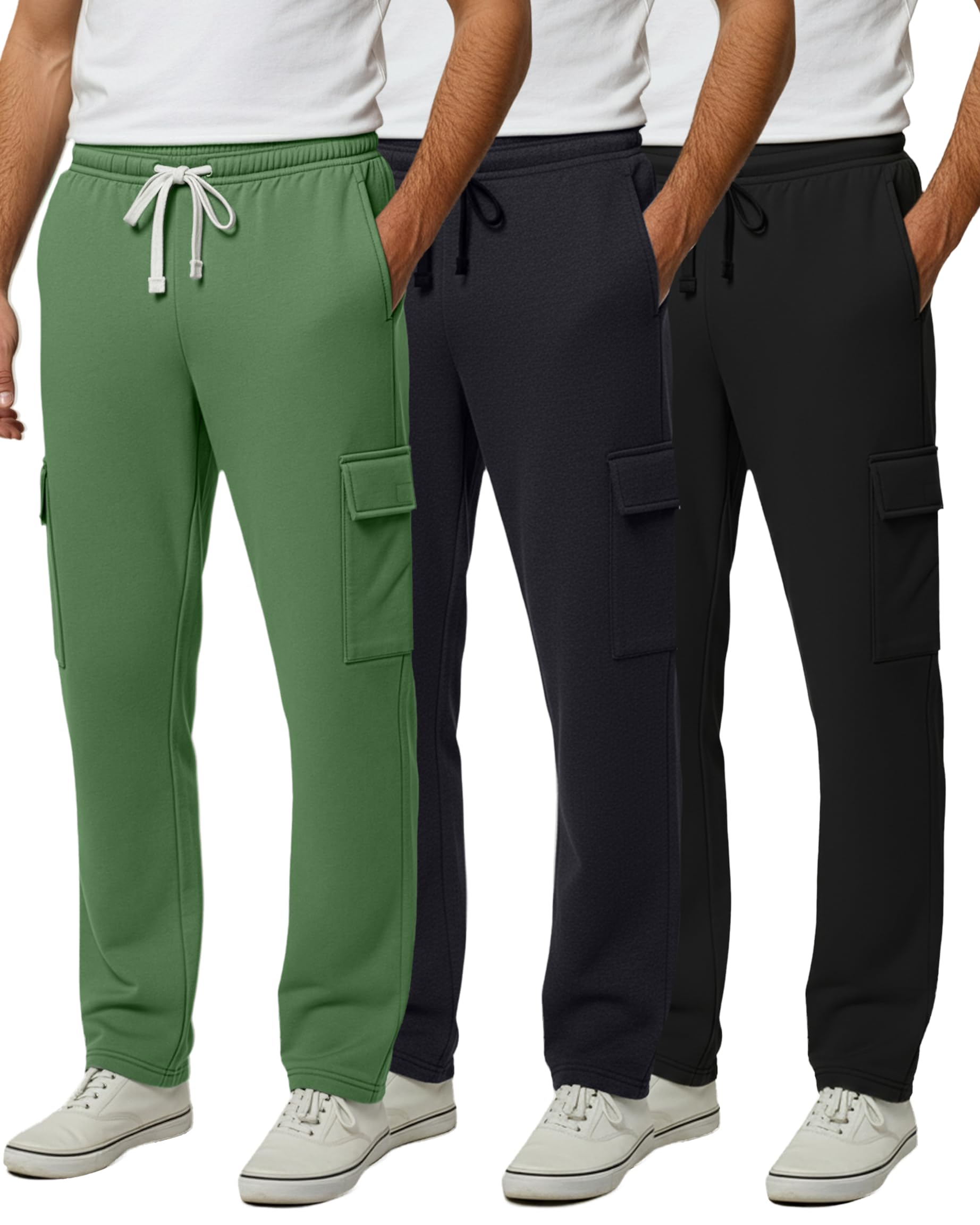 Photo 1 of ***Set 3, Pkg has 3 different sizes 5XT, 3X, XL***Real Essentials 3 Pack: Men's Tech Fleece Open Bottom Cargo Sweatpants with Pockets - Set 3, Pkg has 3 different sizes 5XT,3X,XL